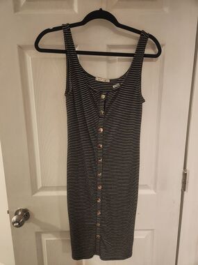 Heart Hips Black & White Striped Midi Button Tank Dress
